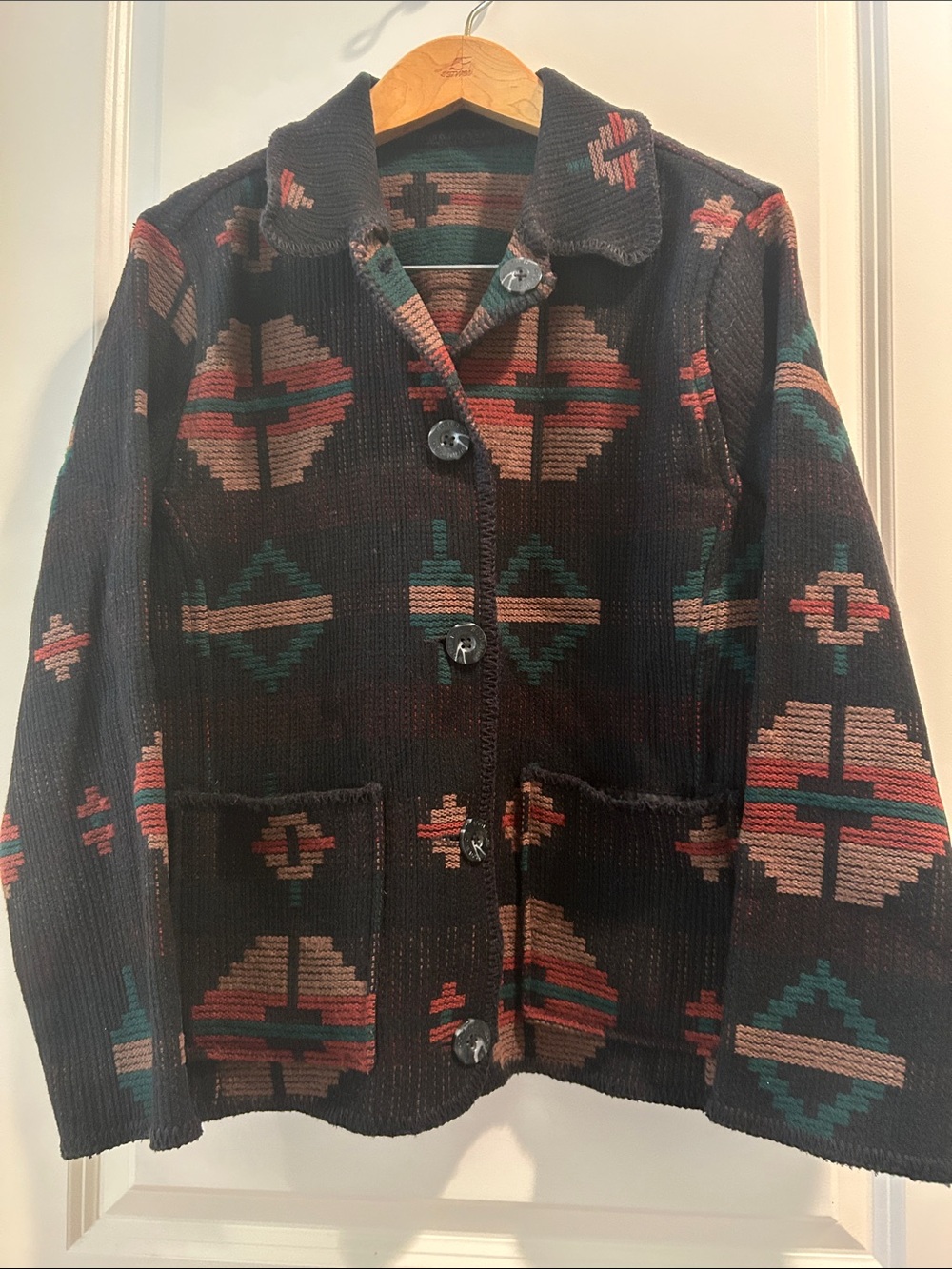 Woolrich Vintage Reversible Southwestern Aztec Patterned ButtonFront Wool Jacket